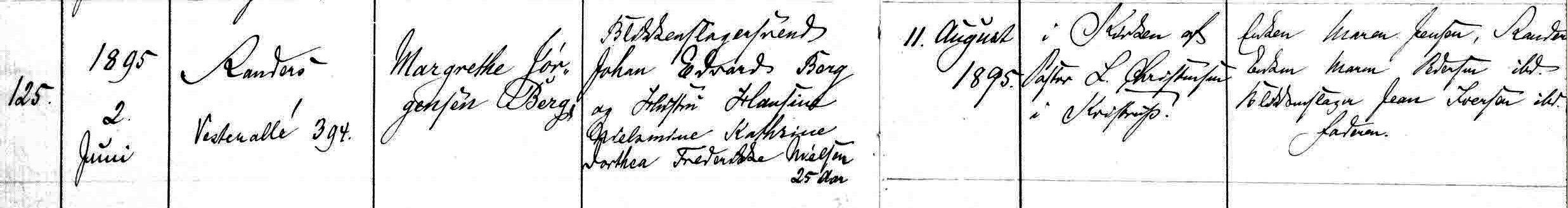 Udsnit af Sankt Mortens kirkebog, Margrethe J&oslash;rgensen Berg
